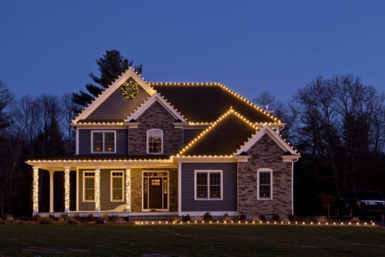 Beautiful holiday lighting display with warm golden lights