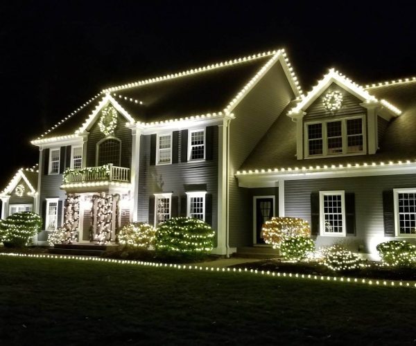 white home with white Christmas lights