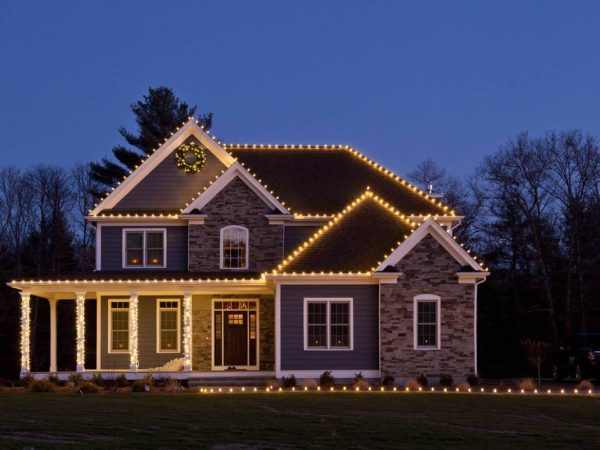 Beautiful holiday lighting display with warm golden lights